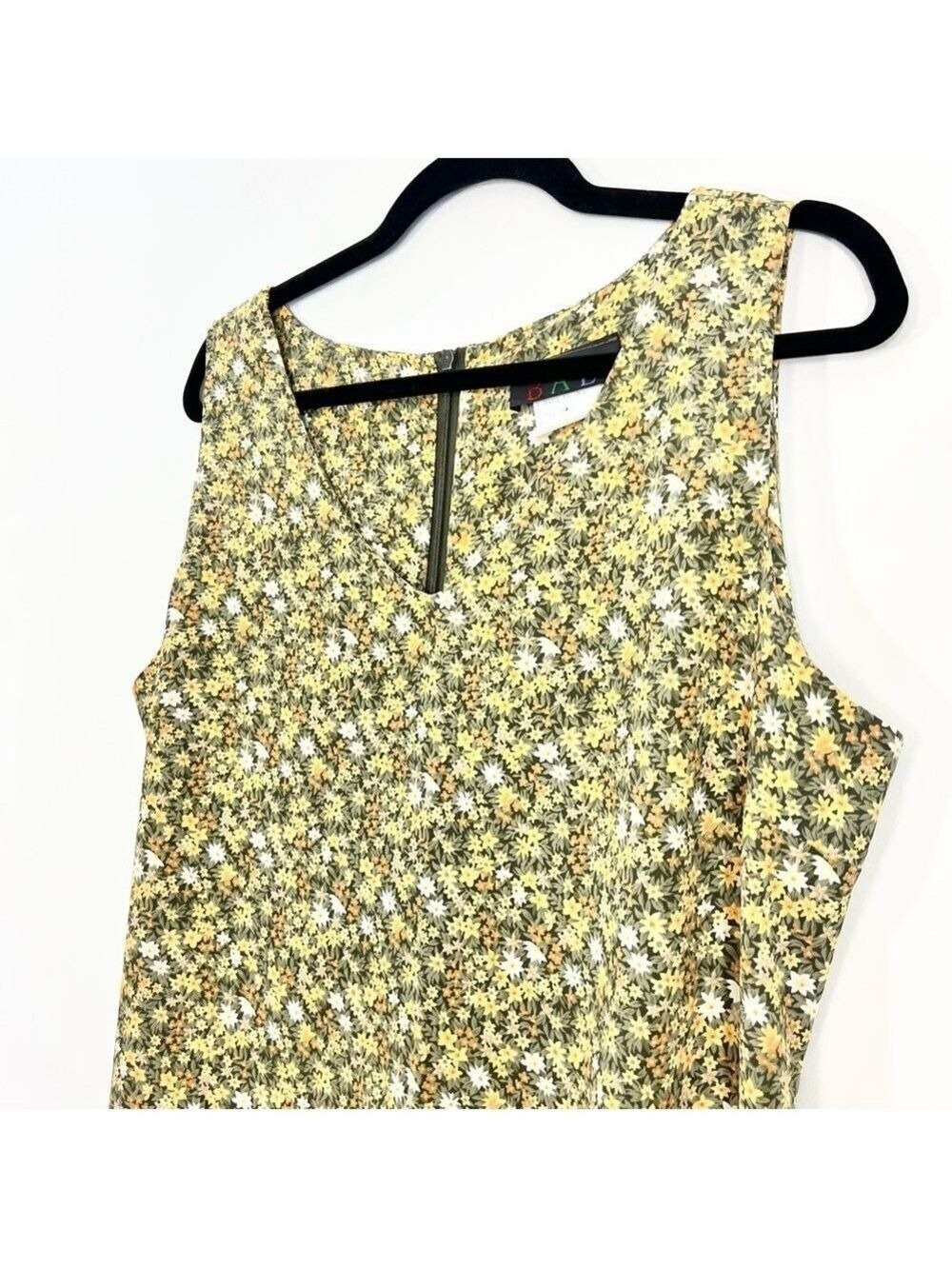 Vintage 90s Canadian made green orange peach floral sleeveless maxi dress 15/16 - Picture 7 of 13